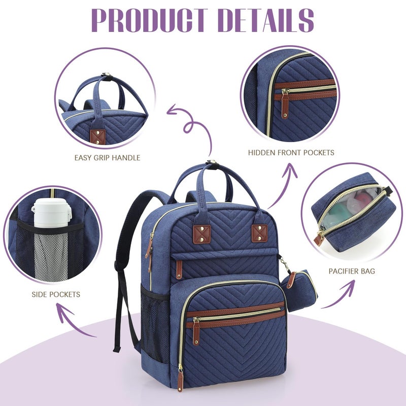 Tuwubi Diaper Bag Backpack, Baby Essentials Travel Tote Bag, Multi function Waterproof Backpacks, Travel Essentials with Stroller Straps & Pacifier Case - Blue - Image 4